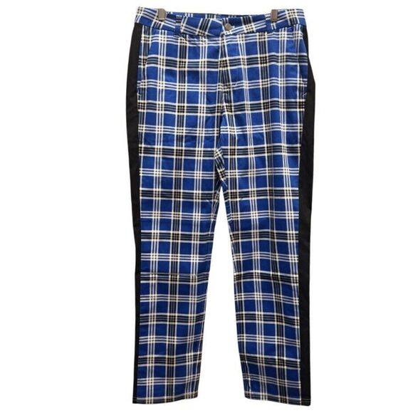 Loudmouth Golf Pants Blue Plaid Black Tuxedo Stripe‎ Mens 32 x 30 Cotton Stretch - Picture 1 of 8